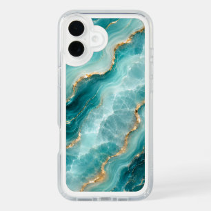 Luxury Aqua Agate Marble with Gold Veins iPhone 16 Plus Case