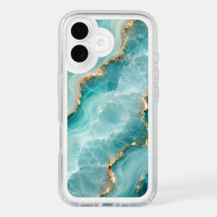 Luxury Aqua Agate Marble with Gold Veins iPhone 16 Case