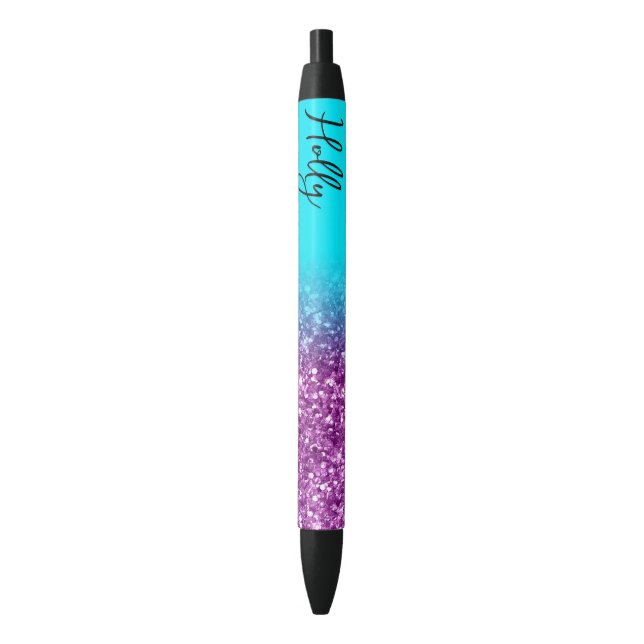 Luxury Aqua and Royal Purple Glitter Ombre Pen (Front Vertical)