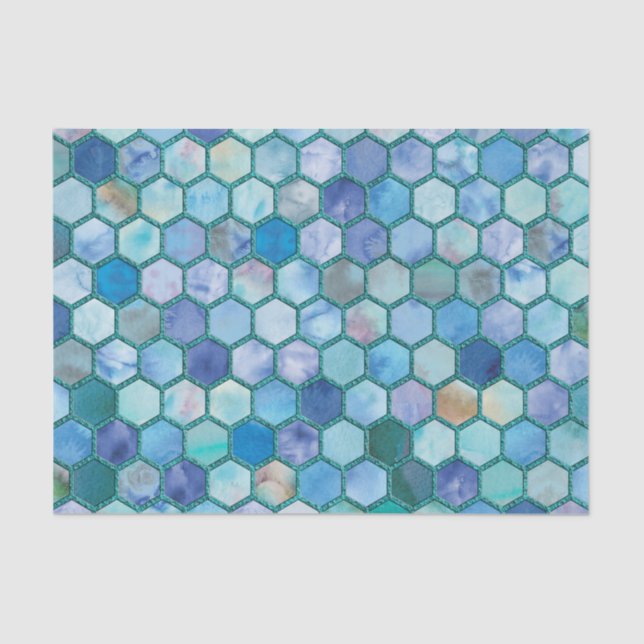 Luxury Aqua blue honeycomb pattern Tissue Paper (Front)