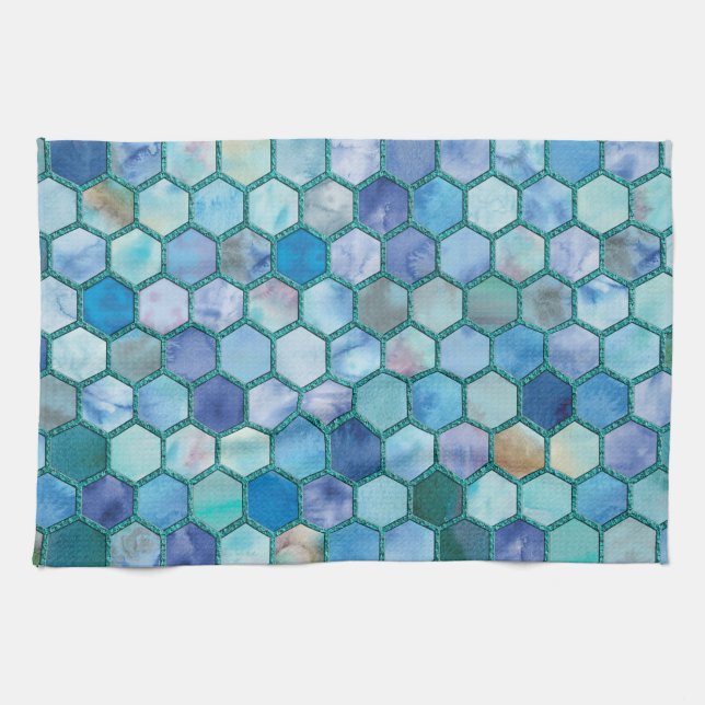 Luxury Aqua blue honeycomb pattern Towel (Horizontal)