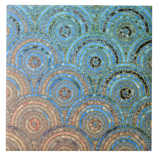 Luxury Aqua Cream Metal Foil Glitter Dots Circles Tile (Front)