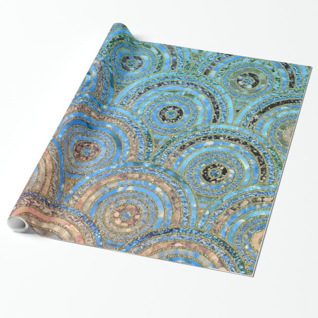 Luxury Aqua Cream Metal Foil Glitter Dots Circles Wrapping Paper (Unrolled)