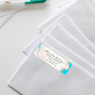 Luxury Aqua Gold Marble Holographic Return Address Label