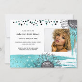 Luxury aqua gray confetti glitter sunflower party invitation (Front)