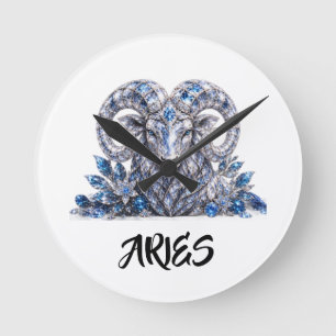 Luxury Aries Zodiac Crystal Round Clock