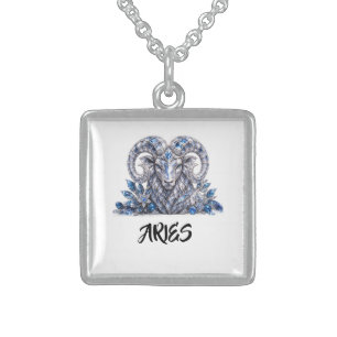 Luxury Aries Zodiac Crystal Sterling Silver Necklace
