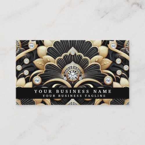 Luxury Art Deco Black Gold Diamond Business Cards