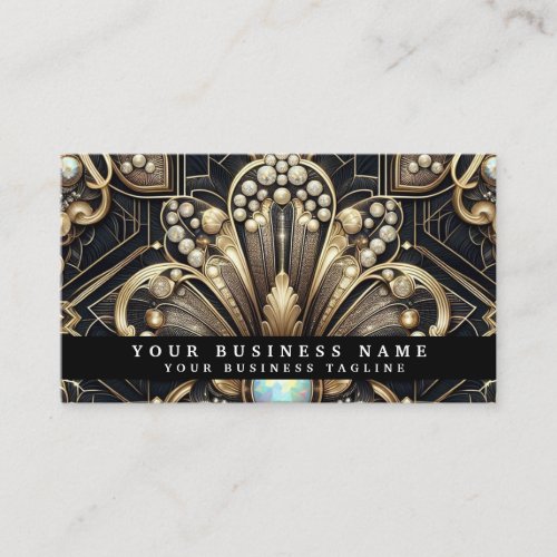 Luxury Art Deco Black Gold Diamond Business Cards