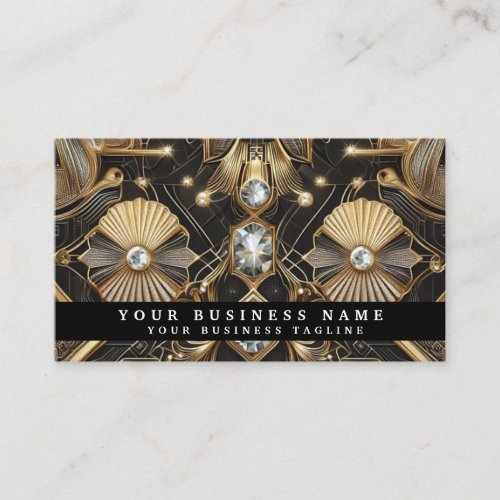 Luxury Art Deco Black Gold Diamond Business Cards