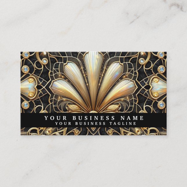Luxury Art Deco Black Gold Diamond Business Cards (Front)