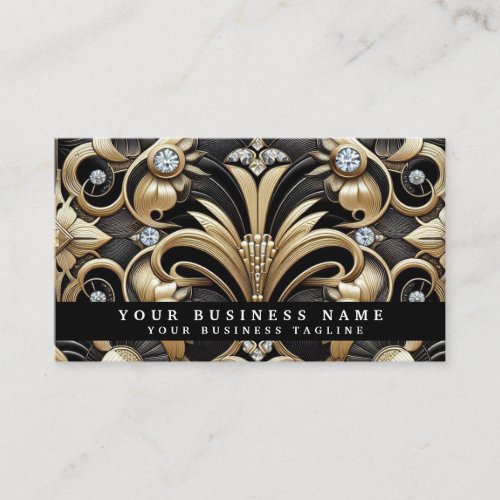 Luxury Art Deco Black Gold Diamond Business Cards