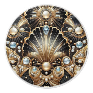 Luxury Art Deco Black & Gold Faux Diamond Ceramic Knob
