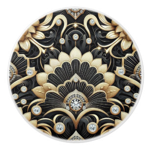 Luxury Art Deco Black & Gold Faux Diamond Ceramic  Knob