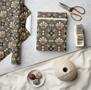 Luxury Art Deco Black & Gold Faux Diamond Wrapping Paper