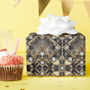 Luxury Art Deco Black & Gold Faux Diamond Wrapping Paper