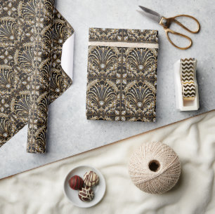 Luxury Art Deco Black & Gold Faux Diamond Wrapping Paper