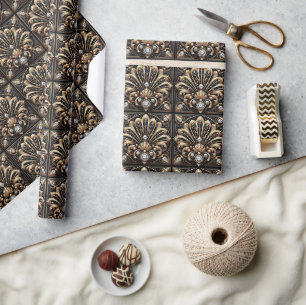 Luxury Art Deco Black & Gold Faux Diamond Wrapping Paper