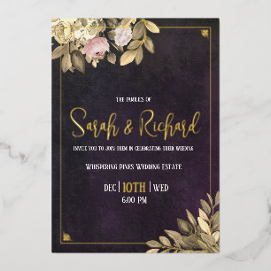 Luxury Art Deco Black Velvet Botanical Wedding Foil Invitation