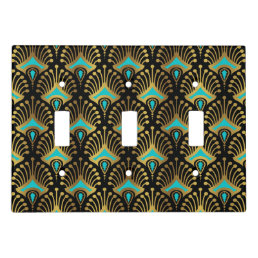 Luxury Art Deco Design with Black, Gold and Blue Light Switch Cover