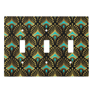 Luxury Art Deco Design with Black, Gold and Blue Light Switch Cover