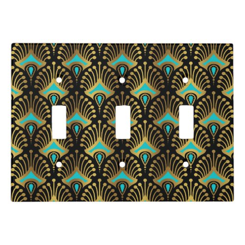 Luxury Art Deco Design with Black Gold and Blue Light Switch Cover