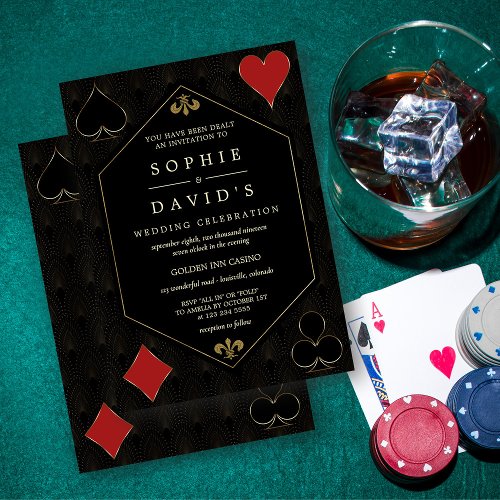 Luxury Art Deco Gatsby Casino Vegas Poker Wedding  Invitation
