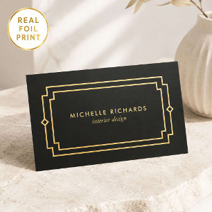 Luxury Art Deco Gold Foil Interior Designer Black Business Cards