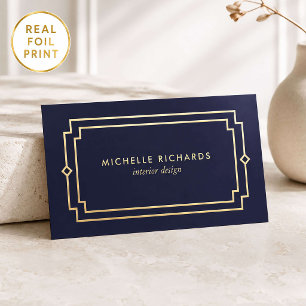 Luxury Art Deco Gold Foil Interior Designer Navy Business Cards