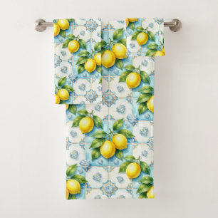 Luxury Art Deco Lemons Diamonds Bath Towel Set