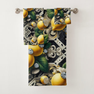 Luxury Art Deco Lemons Diamonds Bath Towel Set