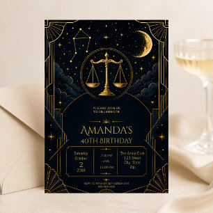 Luxury Art Deco Libra 40th Birthday Invitation