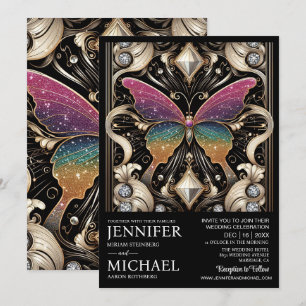 Luxury Art Deco Rainbow Butterfly Wedding  Invitation