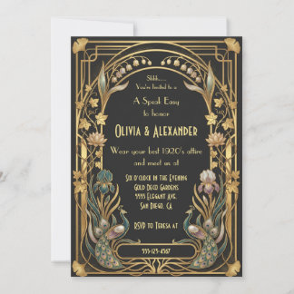Luxury  Art Deco Speakeasy Party Wedding Invitation