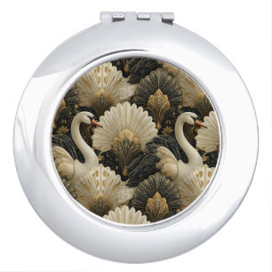 Luxury Art Deco Swan and Gold Filigree Pattern Compact Mirror