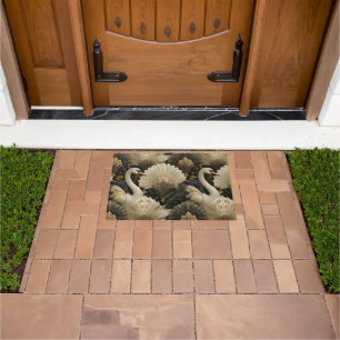 Luxury Art Deco Swan and Gold Filigree Pattern Doormat