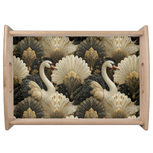 Luxury Art Deco Swan and Gold Filigree Pattern Serving Tray