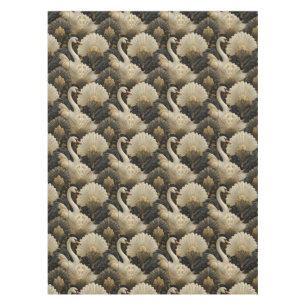 Luxury Art Deco Swan and Gold Filigree Pattern Tablecloth