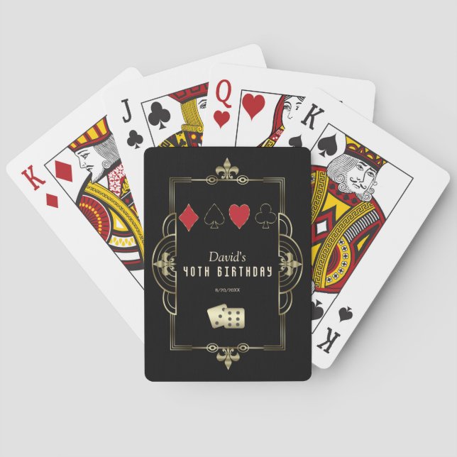 Luxury Art Deco Vegas Casino Royale 40th Birthday  Poker Cards (Back)