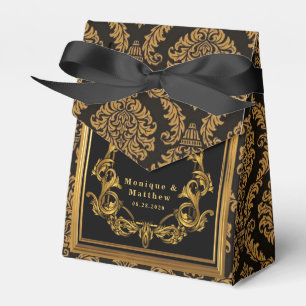 Luxury Art Nouveau Black and Gold Royal Wedding Favor Boxes