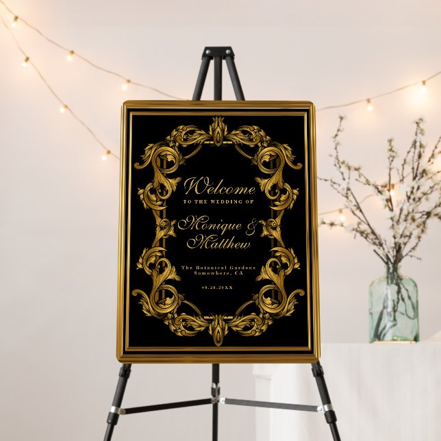 Luxury Art Nouveau Black and Gold Royal Wedding Foam Board (In Situ (Stand))