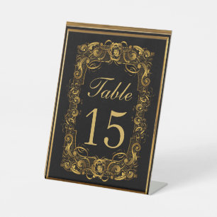 Luxury Art Nouveau Black and Gold Royal Wedding Pedestal Sign