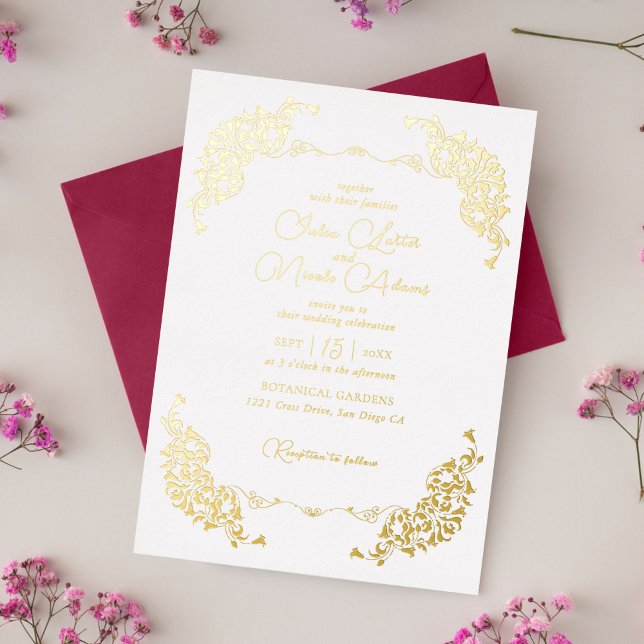 Luxury Artistic Botanical Floral Paisley Wedding Foil Invitation (Creator Uploaded)