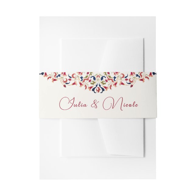 Luxury Artistic Botanical Floral Paisley Wedding Invitation Belly Band (Front Example)