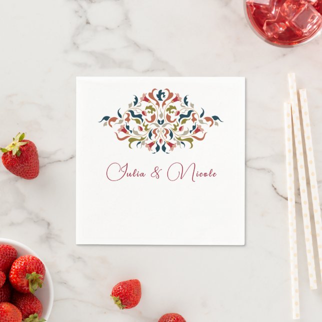 Luxury Artistic Botanical Floral Paisley Wedding Napkins (Insitu)
