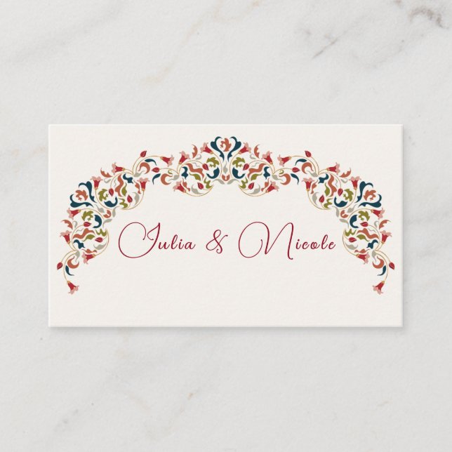 Luxury Artistic Botanical Floral Paisley Wedding Place Card (Front)