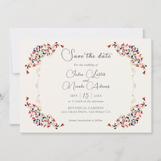 Luxury Artistic Botanical Floral Paisley Wedding Save The Date (Front)