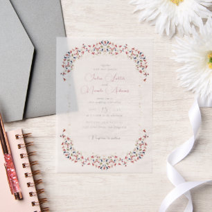 Luxury Artistic Botanical Floral Paisley Wedding Vellum Invitations
