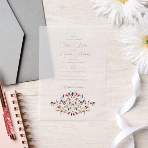 Luxury Artistic Botanical Floral Paisley Wedding Vellum Invitations
