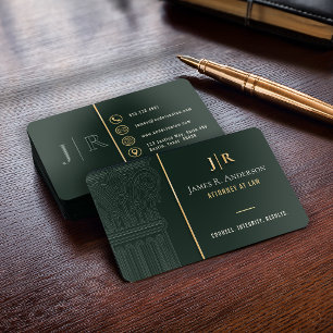 Luxury Attorney Law Firm Deep Forest Gold Foil Spot Gloss Business Cards